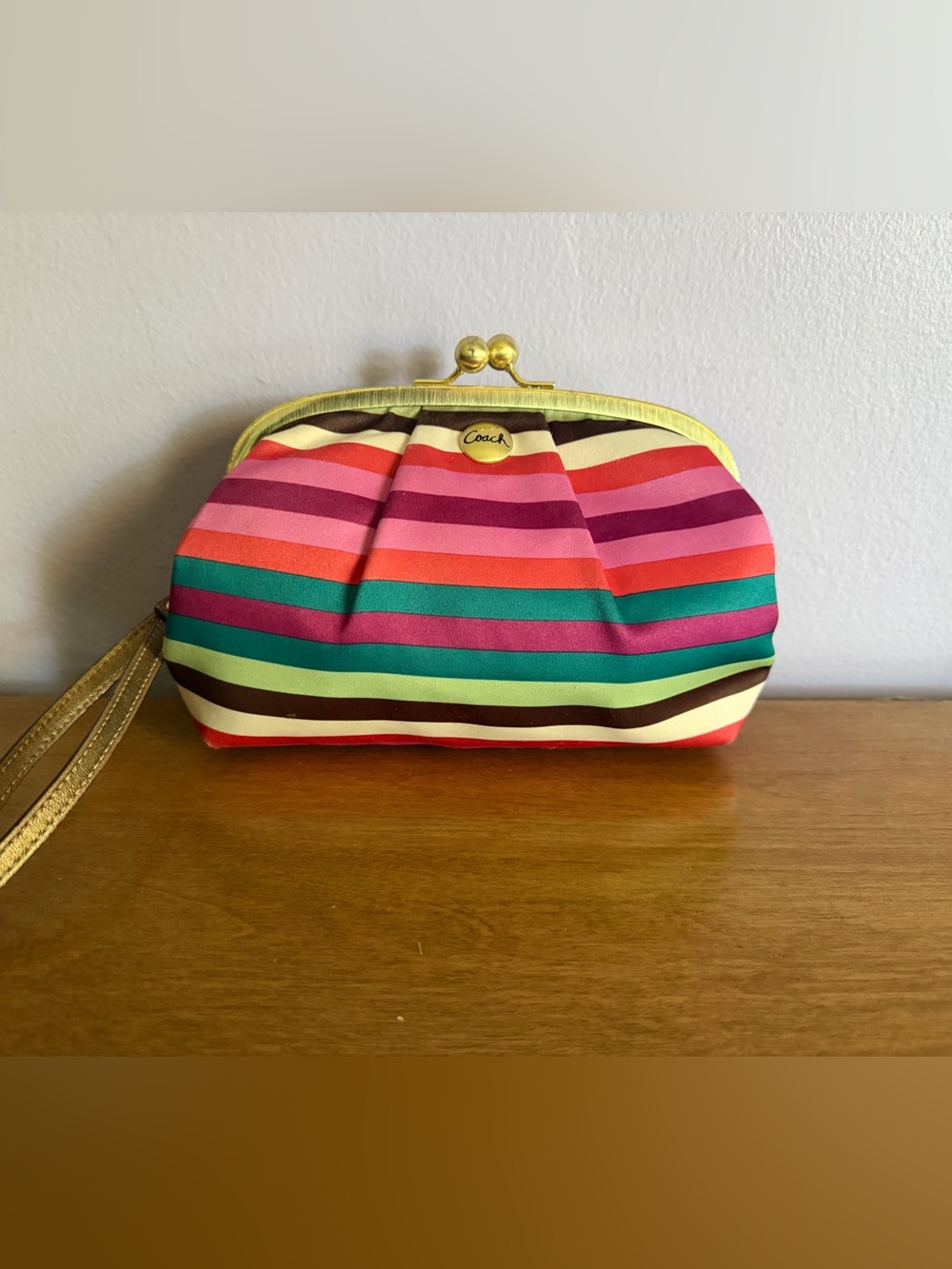 Coach Legacy 65th Anniversary Striped Kisslock Pouch / Wristlet – Y2K era ✨